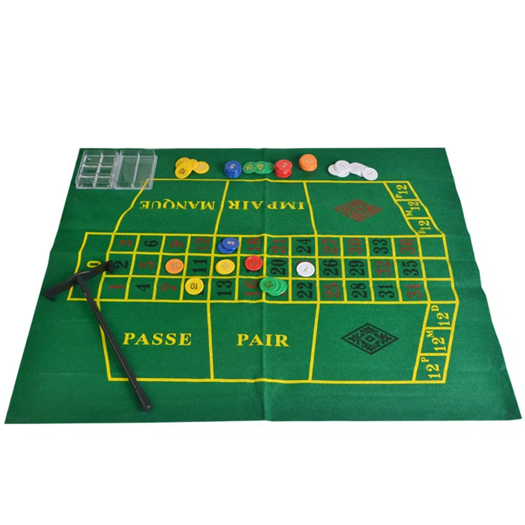 Roulette Spiel Set 25.4 cm mit Tischdecke, Chips, Sammelrechen und Stahlkugel für Party, Brettspiel, Casino Roulette, KTV Partyspiel, Grün und Schwarz, 10 Jahre+, 120.0 Jahre+