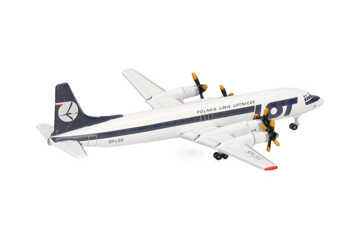Herpa Modellflugzeug Lot Polish Airlines Ilyushin IL-18 (Late Colors) Miniatur im Maßstab 1:500, Sammlerstück, Flugzeug Modell ohne Standfuß, Metall