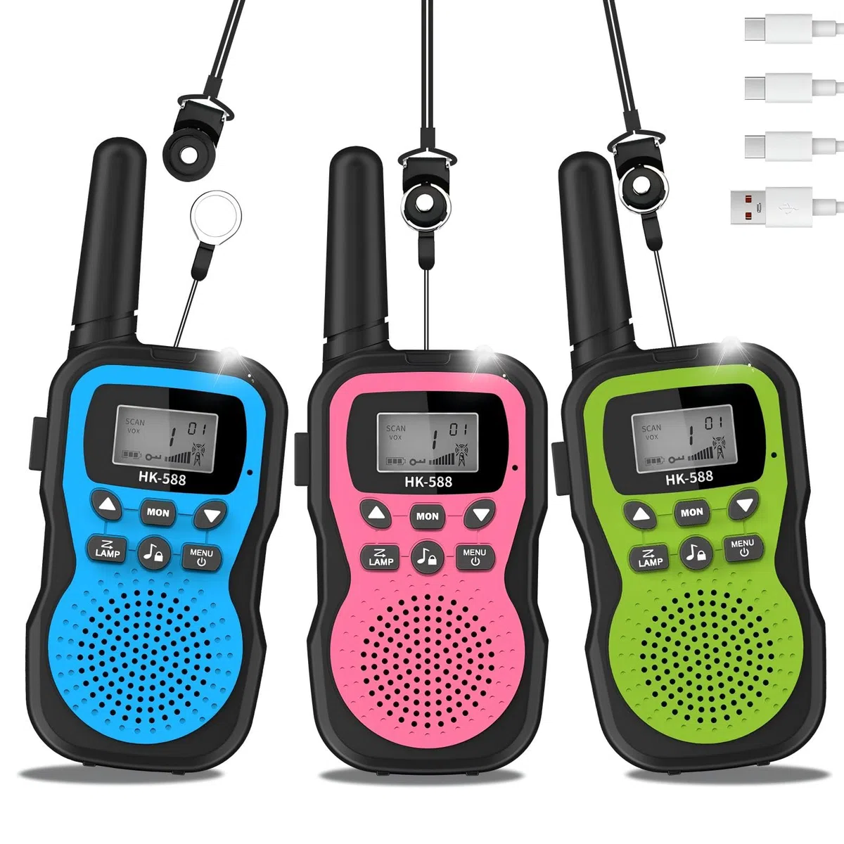 3er Set Walkie Talkie Kinder Aufladbar, 8 Kanäle, 48h Betrieb, Taschenlampe, 3 Kilometer Walkie Talkie Set，Geschenk für Jungen & Mädchen ab 3 Jahren – ideal für Camping, Spielplatz & Spielen