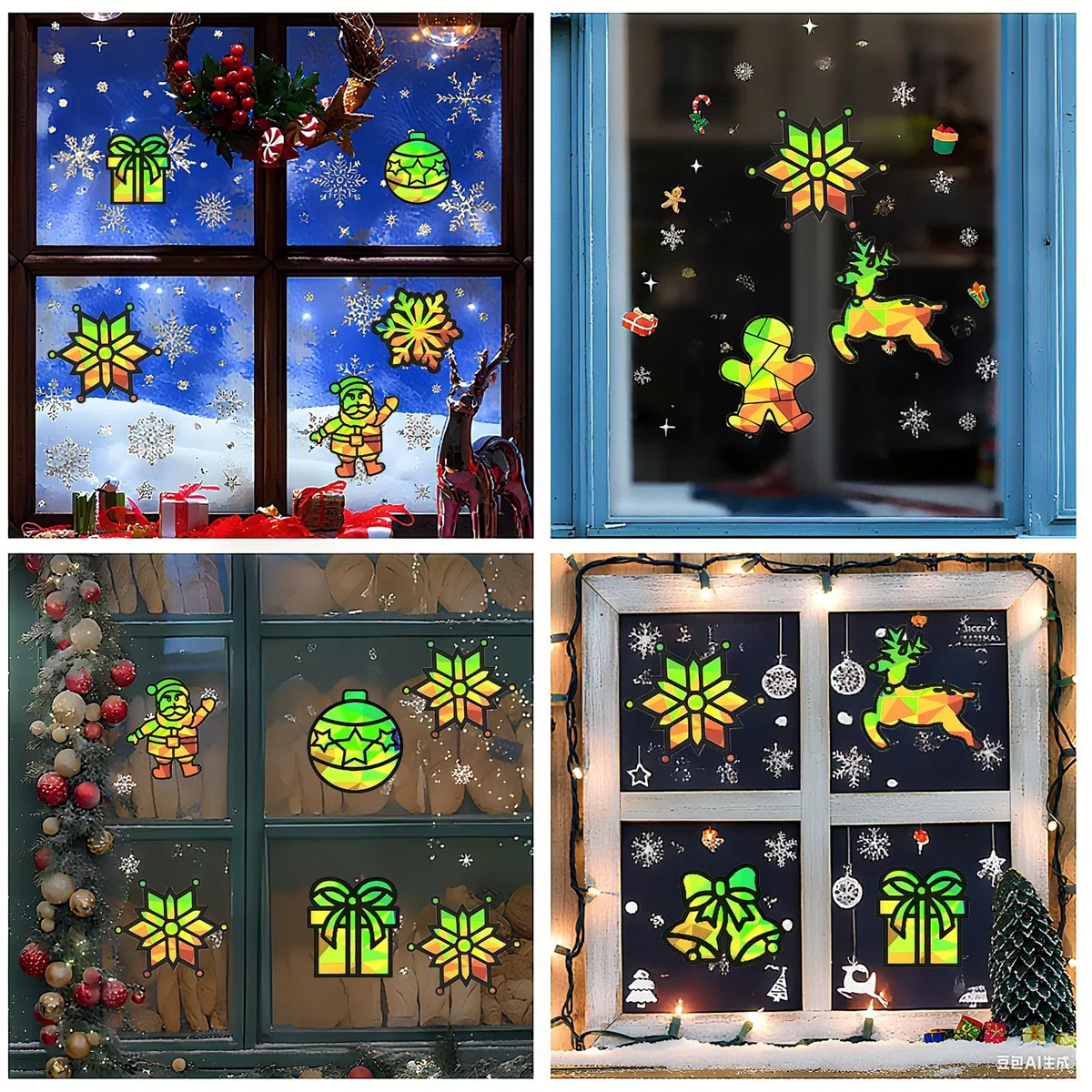 Bastelset Weihnachten, 12 Stück Fensterbilder Set, Basteln Weihnachten, Sonnenfänger Bastelset, Weihnachtsbasteln DIY Bastelset Geschenk für Fensterbilder Weihnachtendeko (D)
