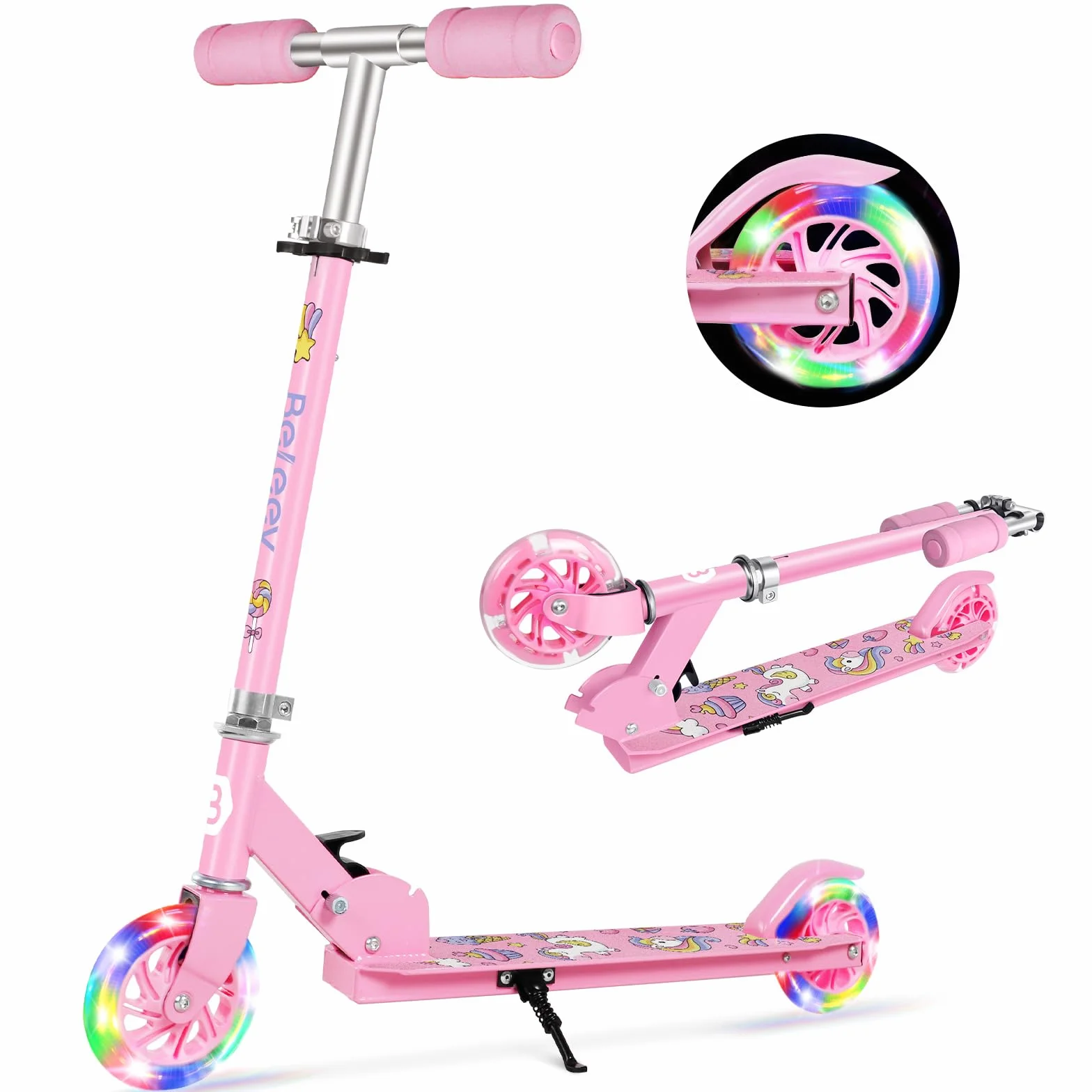 BELEEV V1 Roller Kinder 2 Räder, Klappbar Kinderroller für Mädchen Jungen, Tretroller mit LED Leuchtende Räder, 3 Höhenverstellbare, Ständer, Scooter for Kinder ab 3-12 Jahre