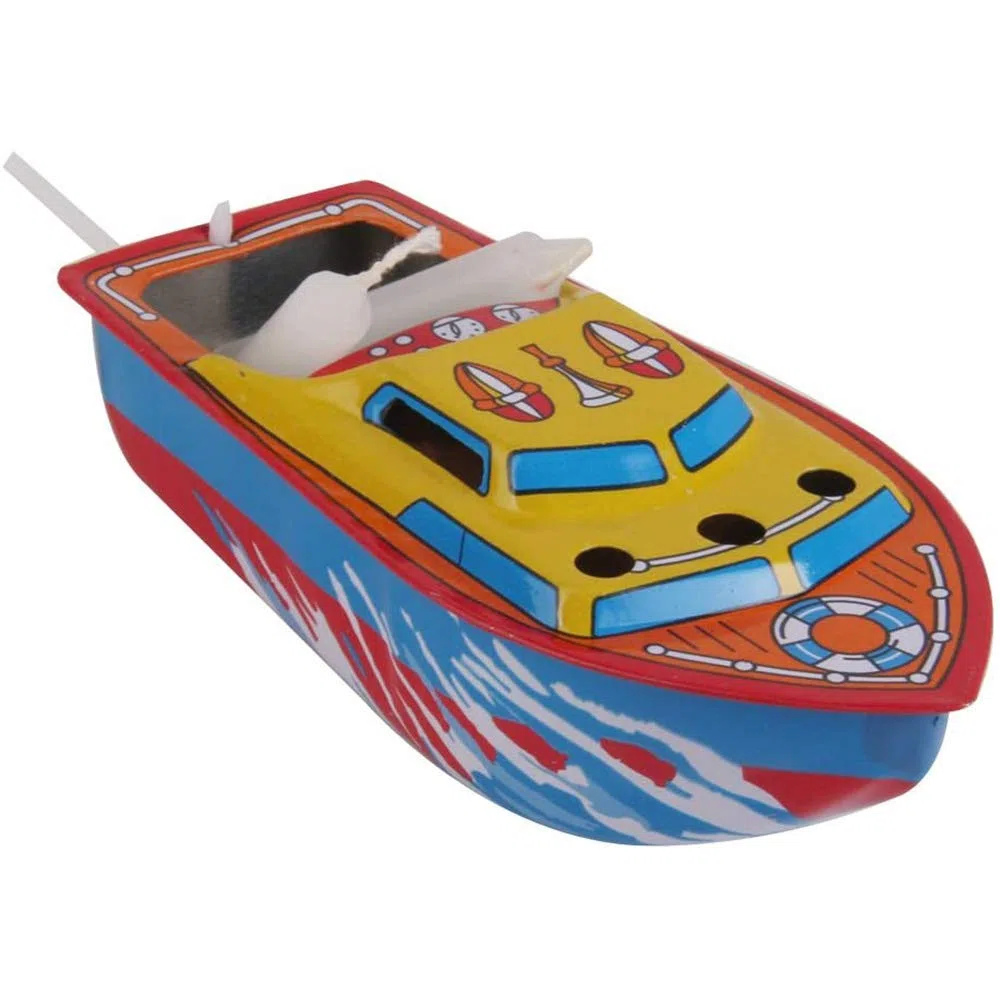 POFET Klassische Kerze angetriebenes Schnellboot Schiff Zinn Spielzeug Wasser handgemachte Dekoration