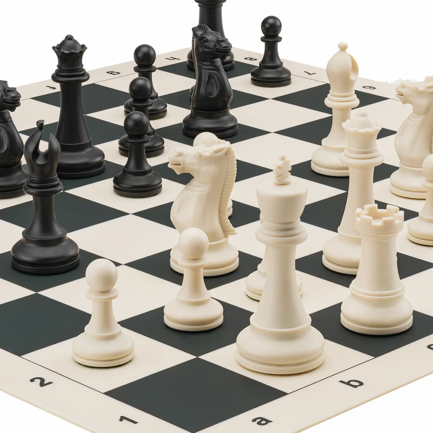 A&A Turnier-Schachspiel / 51 cm * 51 cm (20 "* 20") faltbares Silikon-Schachbrett / 9,6 cm (3,75 '') Königshöhe Kunststoff vierfach gewichtete Klassische Staunton-Figuren/Aufbewahrungstasche