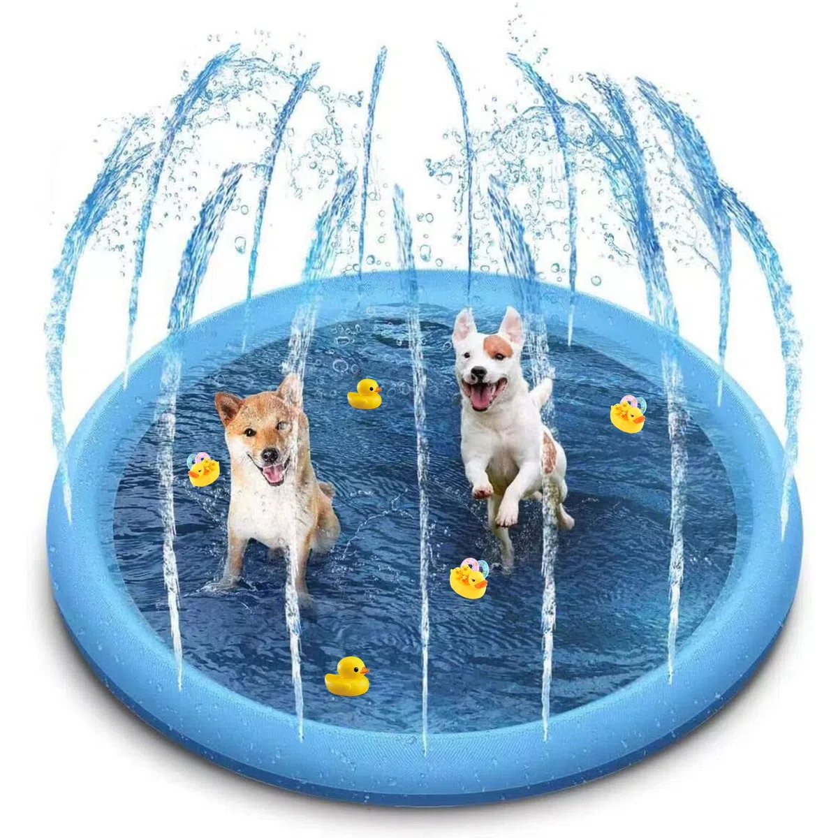 Hundepool, 100cm Splash Pad Sprinkler Play Matte, Kinder Hunde Spritzpad, Verdickte, rutschfeste Einstellbare Wasserhöhe Splash Pad, Sprinkler für Kinder Sommer, Garten, Outdoor Spielzeug