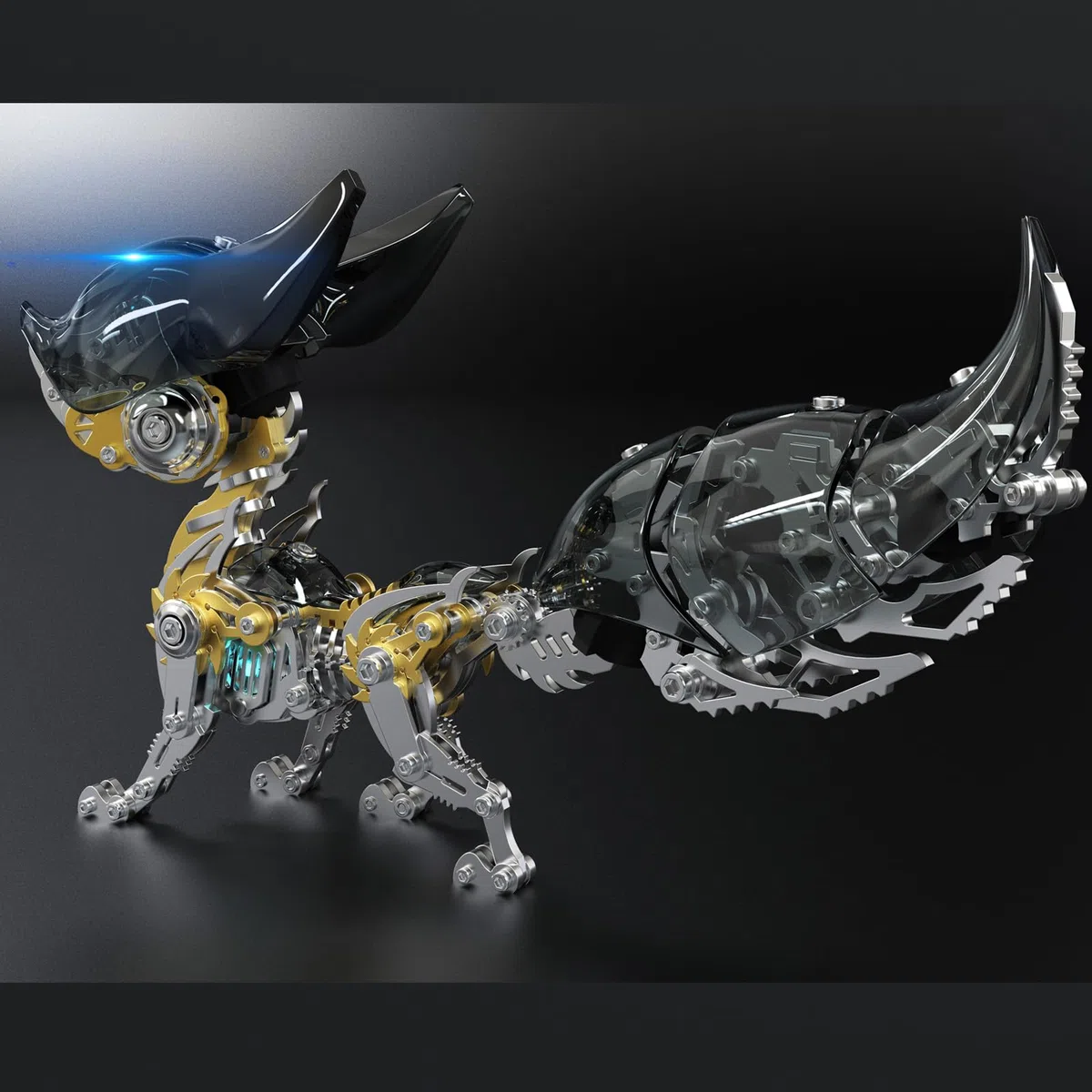 Bunte 3D Metall Puzzles für Erwachsene Fuchs Metall Modell Kits mit Licht, DIY Bauspielzeug 3D Metall Fuchs Modell Bausätze mit Werkzeug