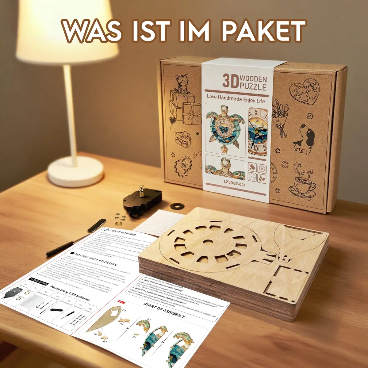 3D Holzpuzzle Erwachsene, Schildkröte Uhr 3D Puzzles Mit funktionaler Uhr (26,2cm*30,4cm), Schreibtisch/Wand Wohndeko, Geschenke für Freunde/Familien Spieleabend