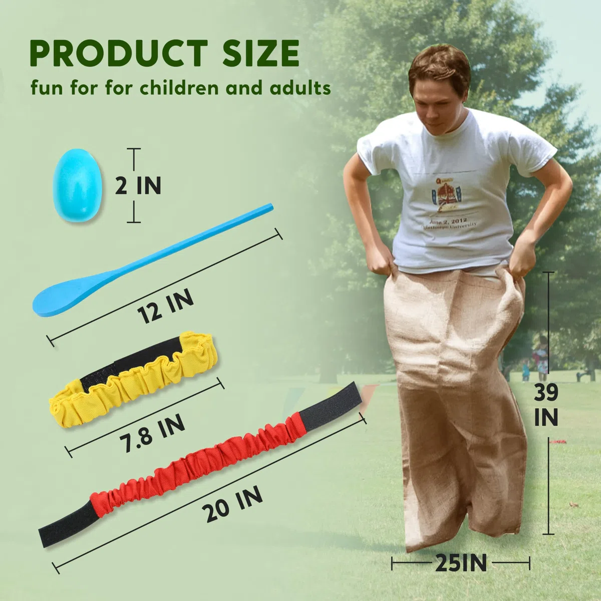 JOYIN 4 Spieler Outdoor Rasen Spiele, Spiele Gartenspiele， Potato Sack Race Bags, Eier und Löffel Rennspiele, Legged Relay Race Bands Elastisches Bindeseil für Kinder und Familien, Osternsuchspiel.