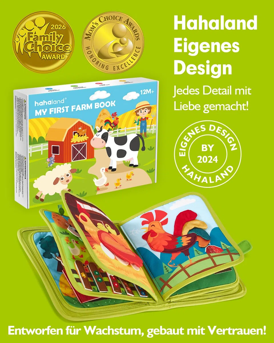 hahaland Montessori Spielzeug ab 1 Jahr – Bauernhof Thema Quiet Book, 20-in-1 Busy Board Weichem Filz für Frühe Bildung, Busy Book für Autofahrt, Spielzeug ab 1 2 3 Jahre, Geschenk zum 1 Geburtstag