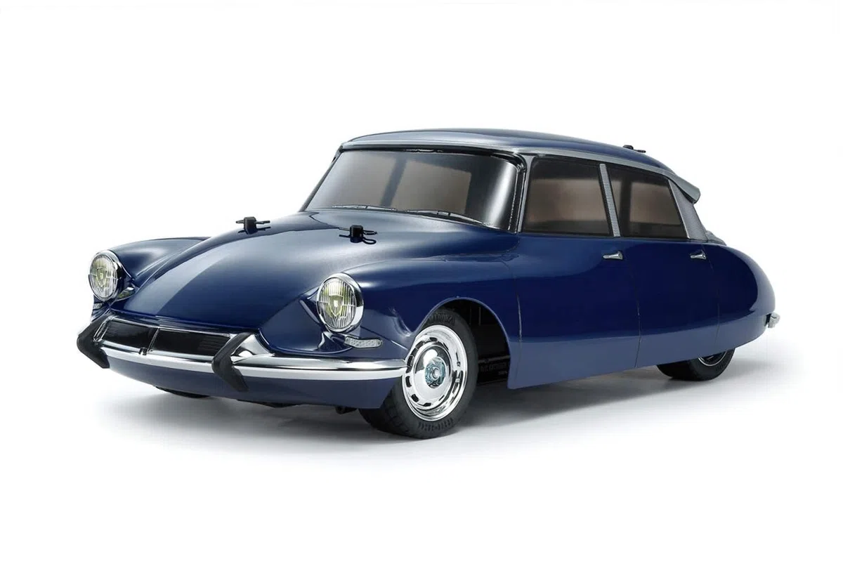 TAMIYA 58734 1:10 RC Citroen DS MB-01 - ferngesteuertes Auto, Fahrzeug, Modellbau, Zusammenbauen, Hobby, RC Bausatz, unlackiert, Blau
