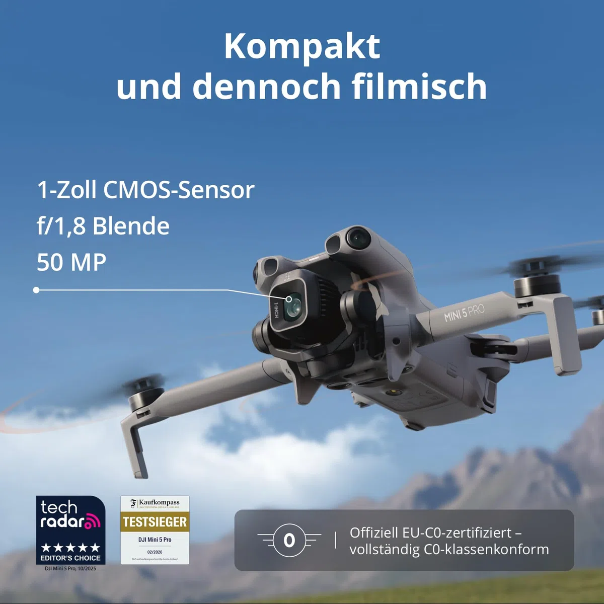 Drohne-Paket - DJI - Mini 5 Pro Fly More Combo - CMOS-Kamera 1 - DJI RC2 Fernbedienung + Zubehör