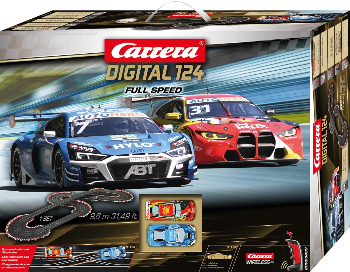 Carrera - 20023633 I Full Speed I Digitale Premium I Rennbahn I Mit Ghost I und Safety Car I Funktionen I Bis zu 4 Fahrer gleichzeitig I Extra breite Schienen für optimales Driften