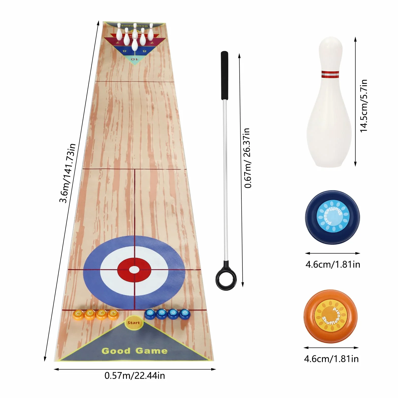 3 in 1 Curling Table-top Spiel-Set, Familienspiel Eisstockschießen Brettspiel, Compact Curling Spiel, für Kinder und Erwachsene, für Zuhause,Büro,Party(3.6 * 0.57m)