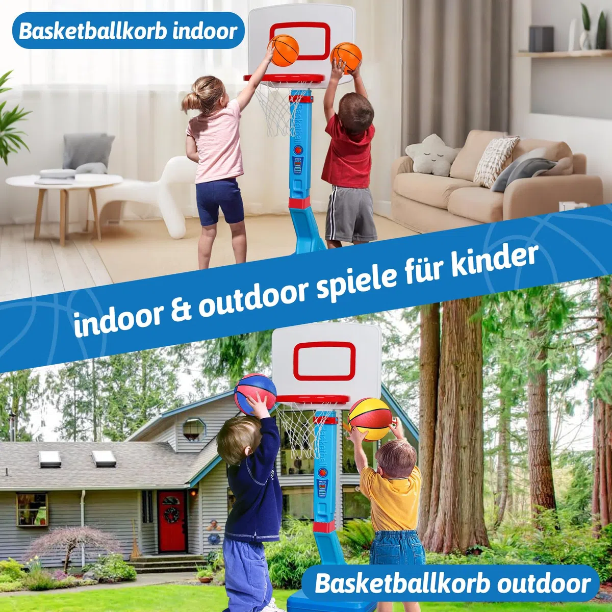 Basketballkorb Kinder Indoor Outdoor Spielzeug ab 2 3 4 Jahre, Höhenverstellbarer Basketballkorb 70-137cm mit Basketballs & Pumpe, Kinderspielzeug Geschenk für Jungen Mädchen ab 1 2 3 4 5 Jahre(Blau)