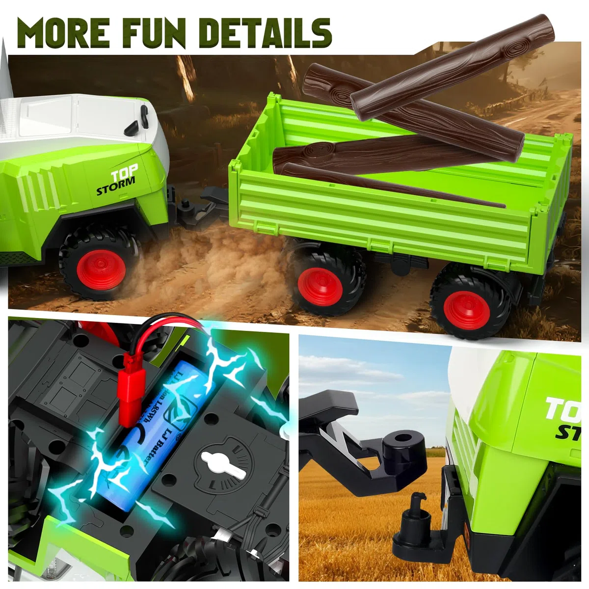 RC Mähdrescher Spielzeug Set mit Anhänger & Schwader, 2,4 GHz Ferngesteuert mit Licht & Sound, Robuster Traktor Spielzeug Kinder Geschenk ab 3 Jahre für Weihnachten/Geburtstag