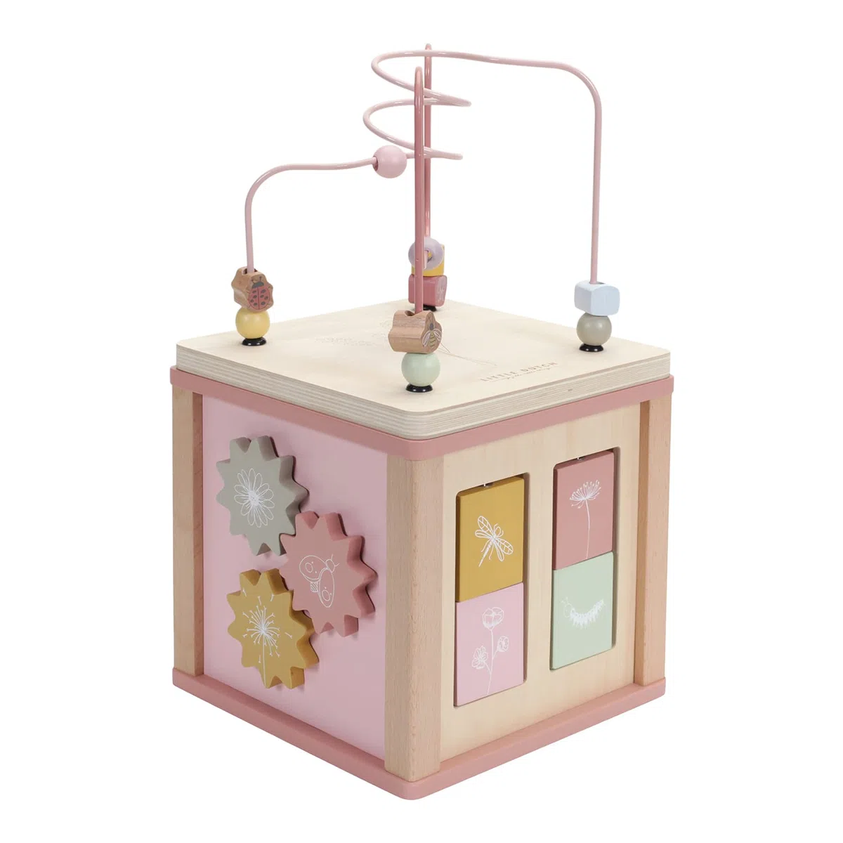 Little Dutch 7114 FSC Holz Aktivitäten-Würfel Motorikschleife - Wild Flowers rosa