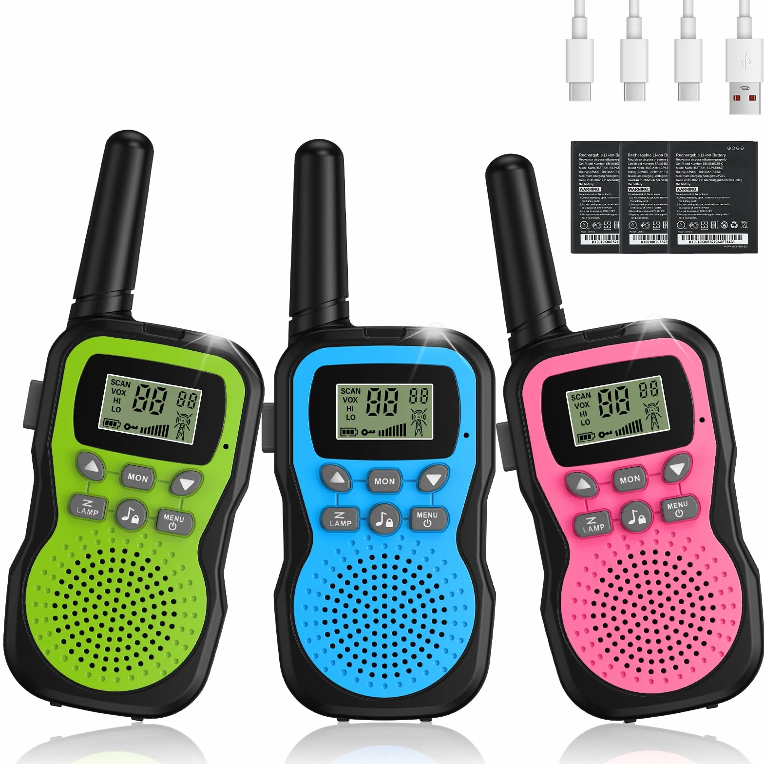 Walkie Talkie Kinder 3er Set, Apkezel Walky Talky mit 1000mAh Aufladbar Akku, Große Reichweite 3km Walki Talki Funkgeräte Set mit VOX Taschenlampe für Freien, Camping, Wandern