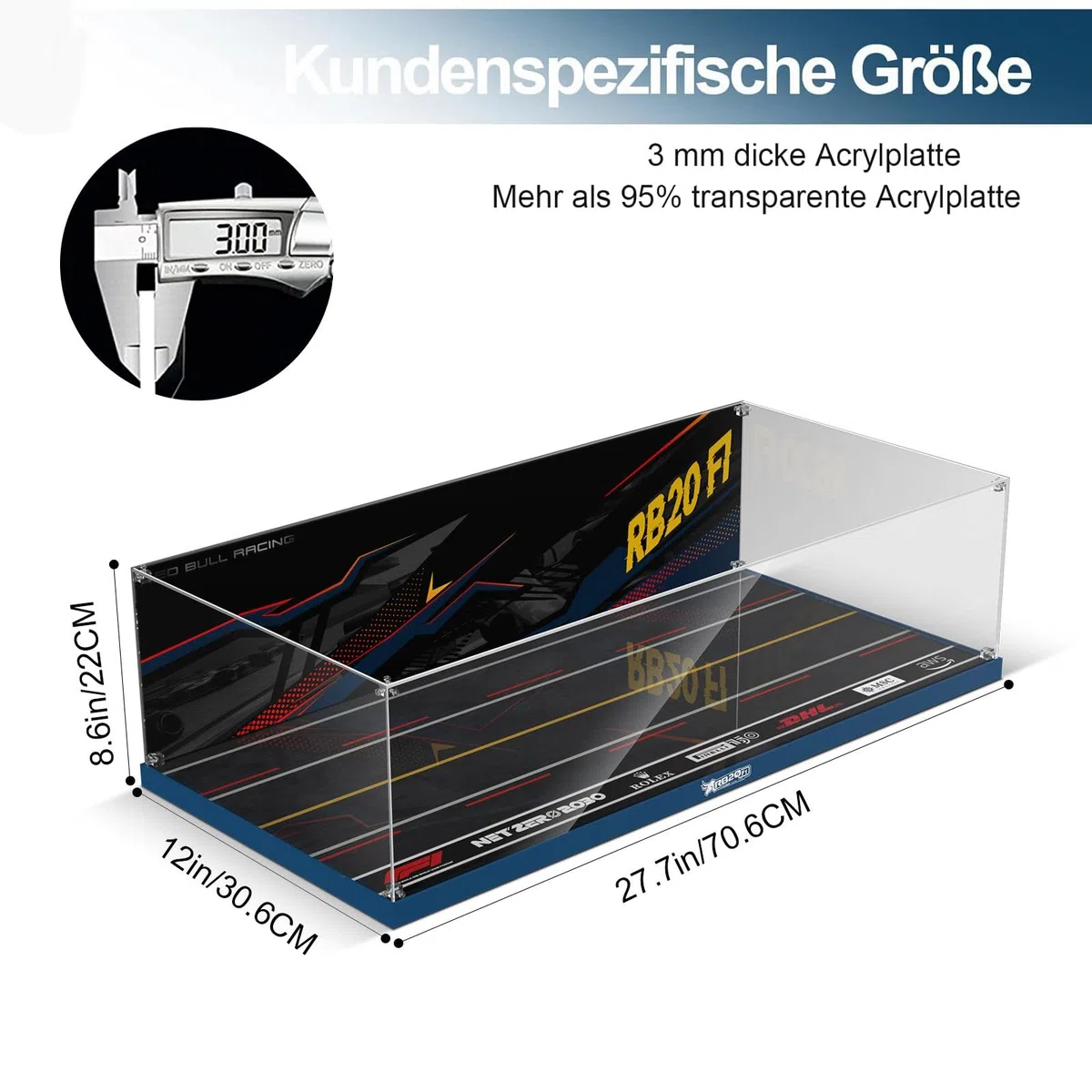 cooldac Acryl-Vitrine kompatibel mit Lego 42206 Oracle Red Bull Racing RB20 F1 Rennauto(Nur Box, Kein Modell), Staubdichtes Transparentes HD Backdrop Display Case für Lego Technic 42206 F1 Rennauto