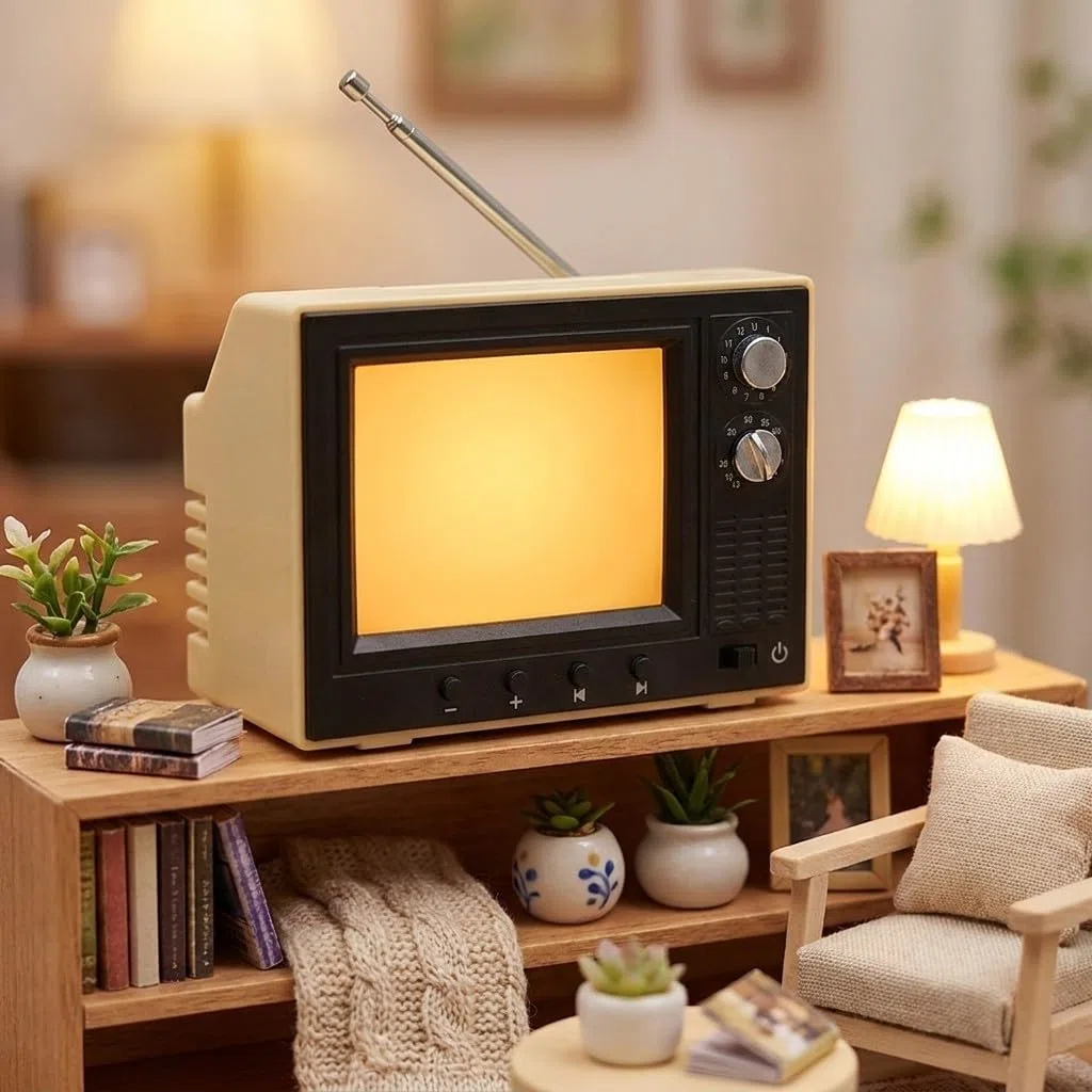 Retro-Cartoon-TV-Player mit 8 GB Speicher und wiederaufladbarem USB-Design für Puppenhaus-Dekor, Sammlerstück oder Schreibtischunterhaltung in Rot, Gelb oder Grün (rot)