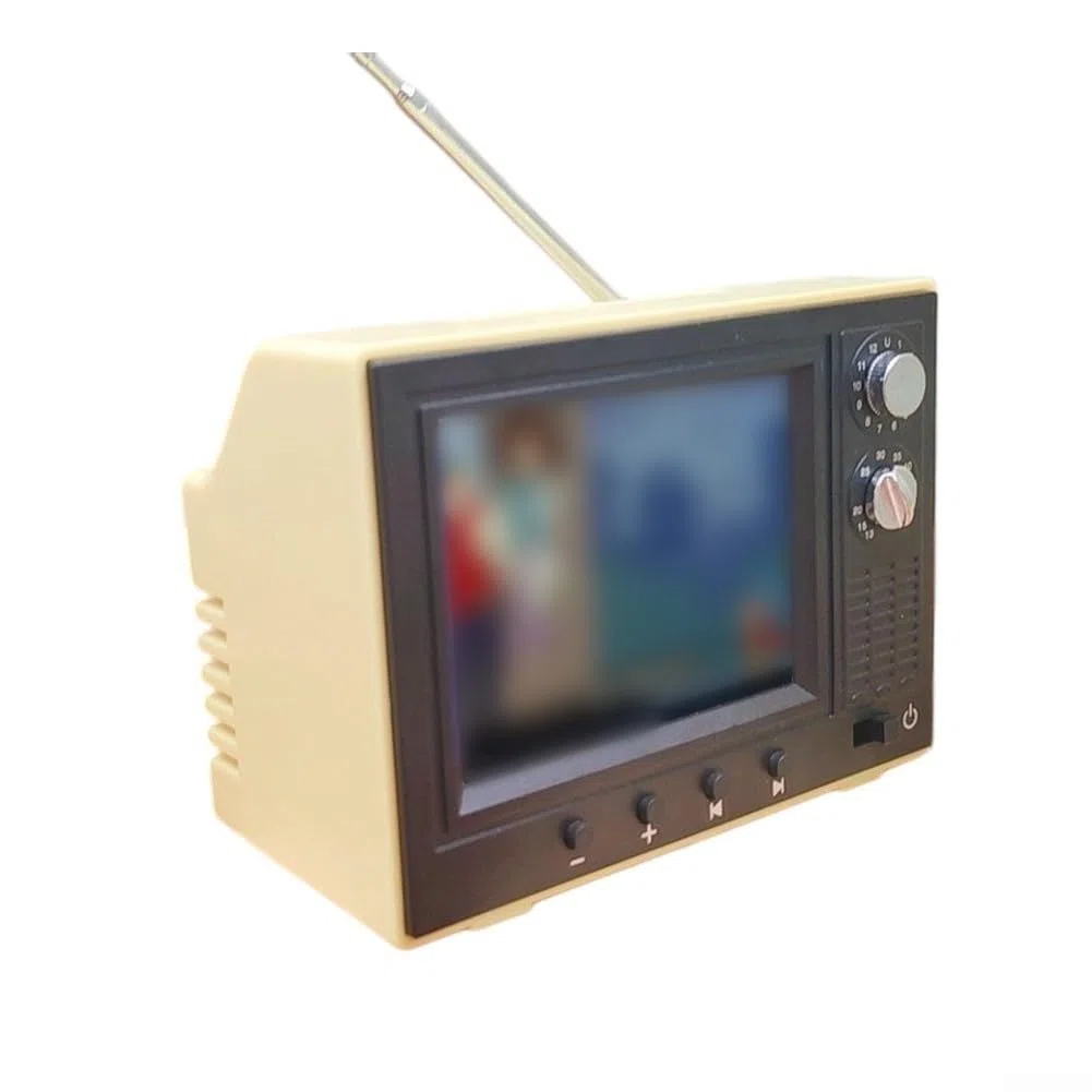 Für Mini-Retro-Cartoon-TV, wiederaufladbarer Miniatur-Video-Player mit 8 GB Speicher, unterstützt Kopfhörer und USB-Wiedergabe für Schreibtischdekoration, Puppenhaus-Szenen, tragbarer Filmplayer
