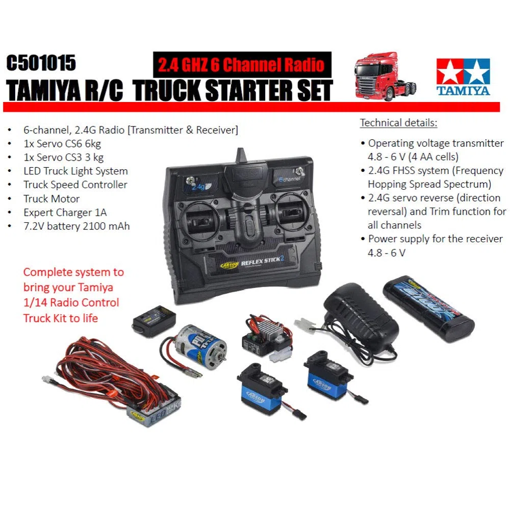 Carson 500501015 - Reflex Stick Truck-Set 2.4G 6 Kanal, Modellbau, Zubehör,2,4 GHz Fernsteuerung, Empfänger, inkl. Zubehör, Anleitung