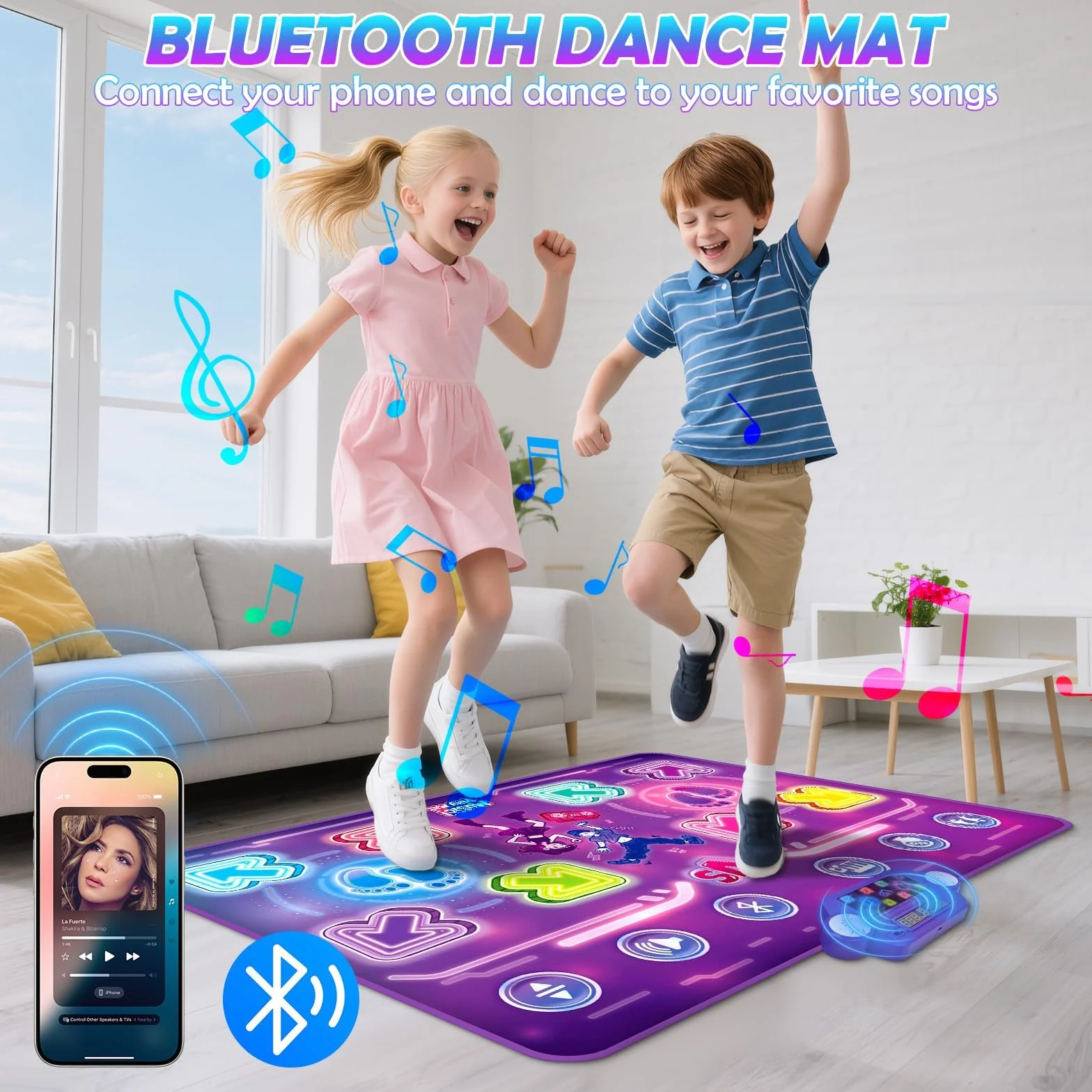 Tanzmatte Kinder, Leuchtend Tanzmatte für Kinder ab 3-12 Jahre, Musikmatte mit Bluetooth, Kindertanzmatten für 2 Spieler mit 3 Modi Interaktive Musikmatte Weihnachten Geburtstag Kinderspielzeug