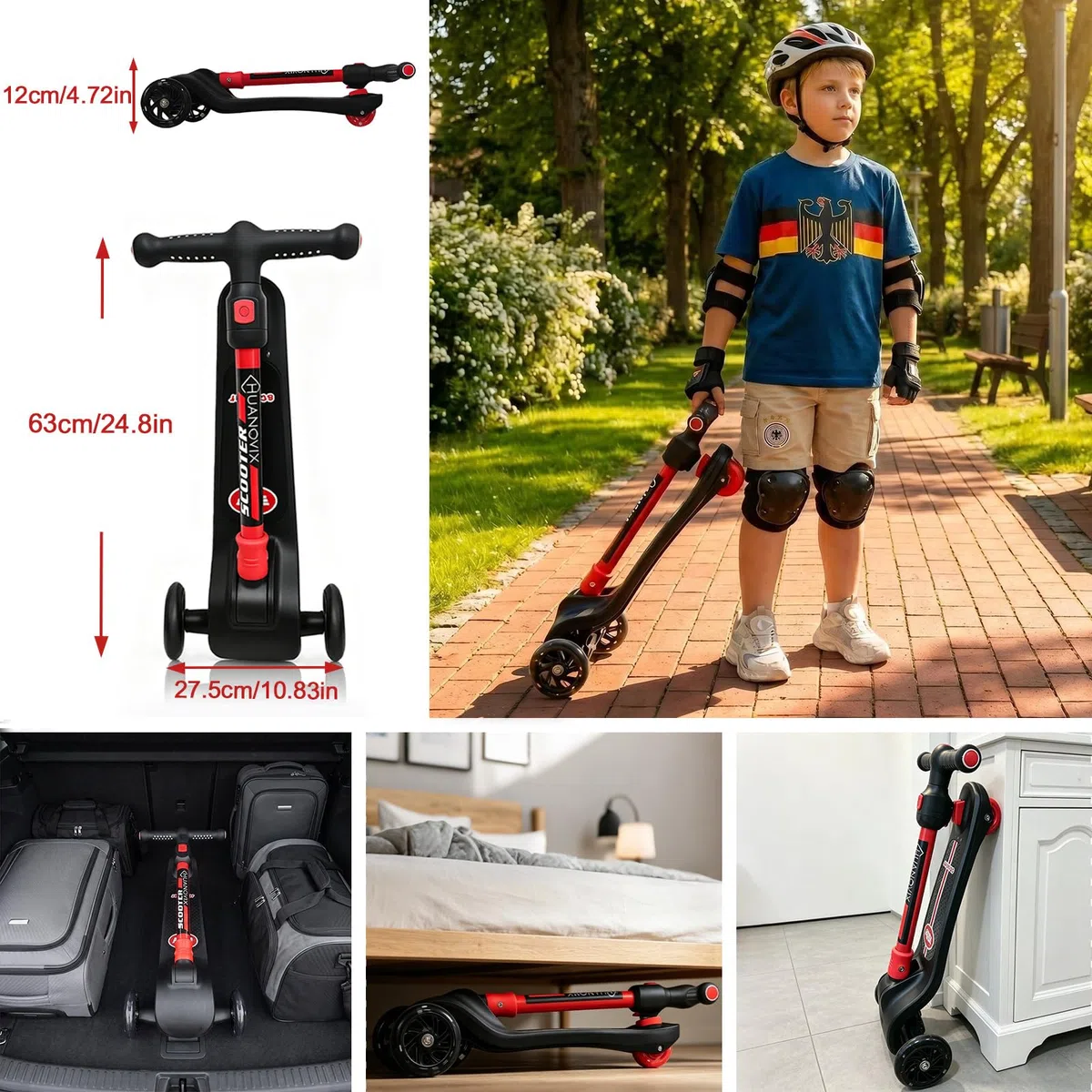 Scooter Kinder, Roller Kinder - 3 Rad Kinderroller mit leuchtenden Rädern | höhenverstellbar, rutschfestes Trittbrett & Hinterradbremse, faltbarer Kinderroller für Jungen und Mädchen 3-12 Jahre