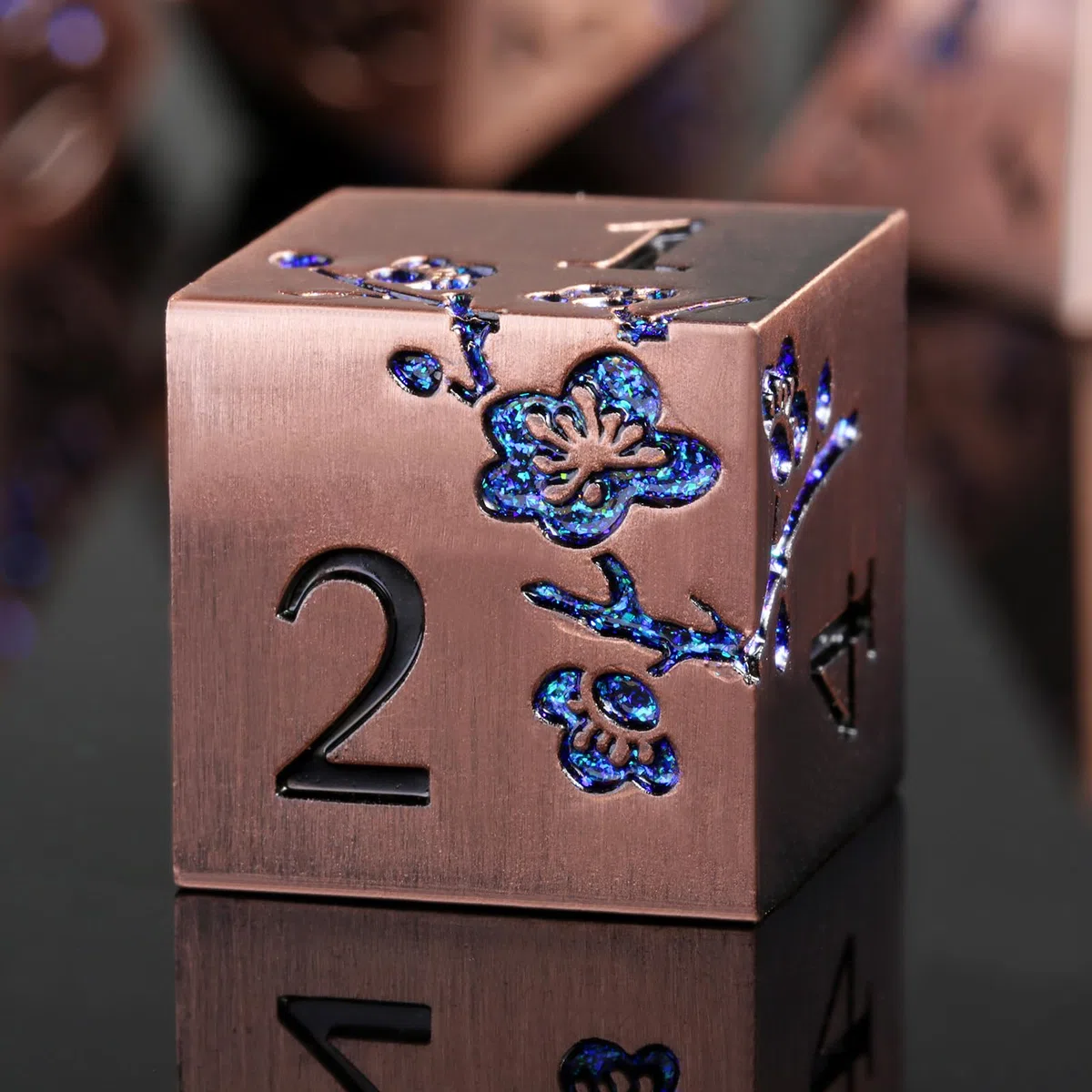 Metal Dice, 7 PCS Heavy Solid Metallic Flower DND Dice Set with Grogeous Gift Case for D&D Dungeons and Dragon Tabletop Game (Ancient Copper)