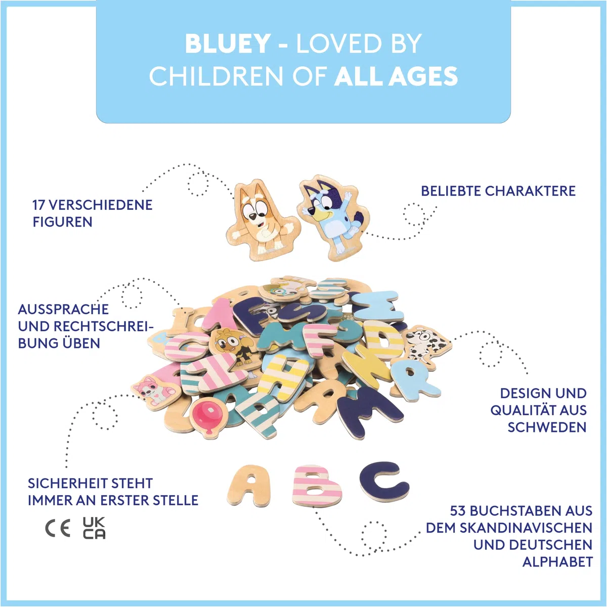 Micki Bluey Magnetbuchstaben- und Zahlen-Set – pädagogisches Magnetspielzeug für Kinder, inklusive Zeichentrickfiguren, perfekt für Kinder ab 3 Jahren, farbenfrohe und sichere Materialien
