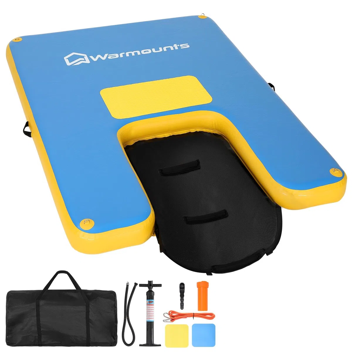 WARMOUNTS Aufblasbare Schwimminsel mit Hunderampe, 244x183cm Schwimmplattform Wassermatte für Erwachsene und Hunde, 317kg Tragkraft Drop-Stitch Badeinsel mit Pumpe, Tasche für See, Pool und Boot