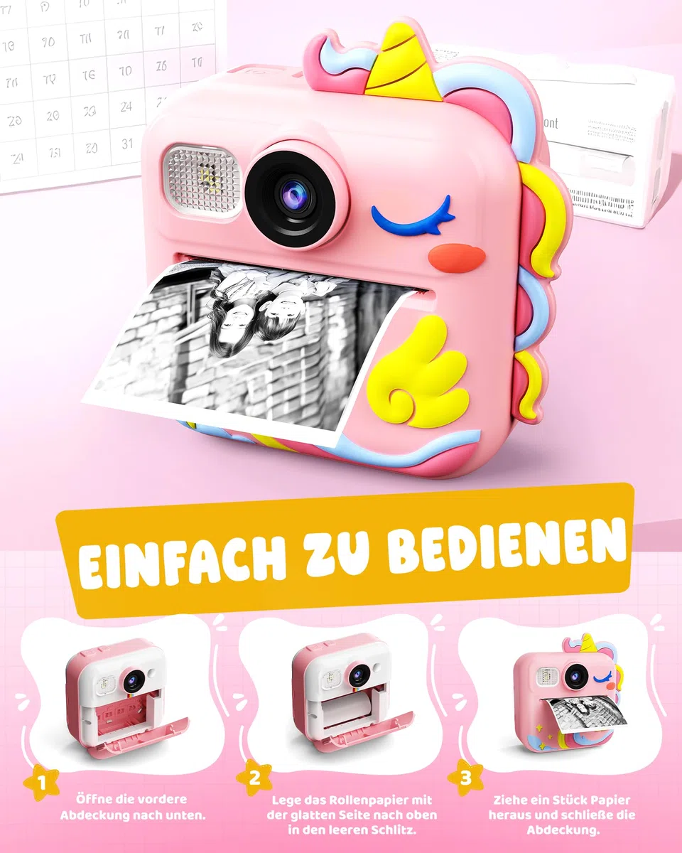 KOKODI Kinderkamera Sofortbildkamera 3-12 Jungen Mädchen(Rosa)