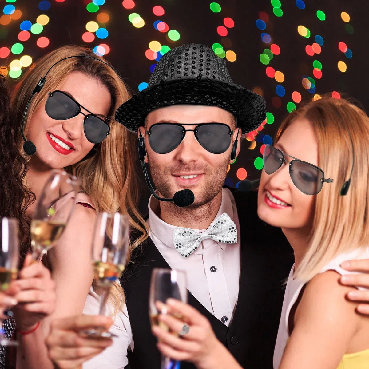 5 Pcs Kostüm Zubehör für Erwachsene Kinder,Pailletten Handschuhe Pailletten Hut Kopf Mikrofon Sonnenbrille Pailletten Socke,80er Jahre Rocker Star Disco Zubehör für Halloween Cosplay