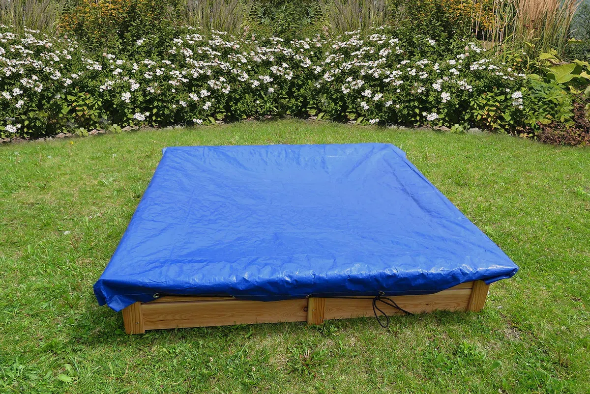 Gartenpirat Abdeckplane für Sandkasten 150 x 150 cm Schutzplane aus PE-Gewebe blau mit elastischer Kordel wasserdicht