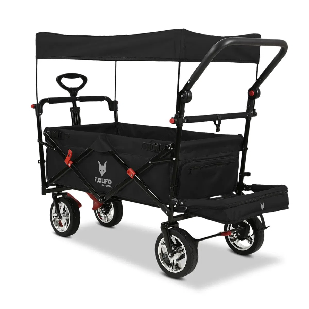 Bollerwagen FX-CT800 Komfort faltbar - Schwarz • Kinder Transportwagen mit Sonnendach • gepolsterte Innenraumverlängerung • robuste Räder • kompakt klappbarer Handwagen