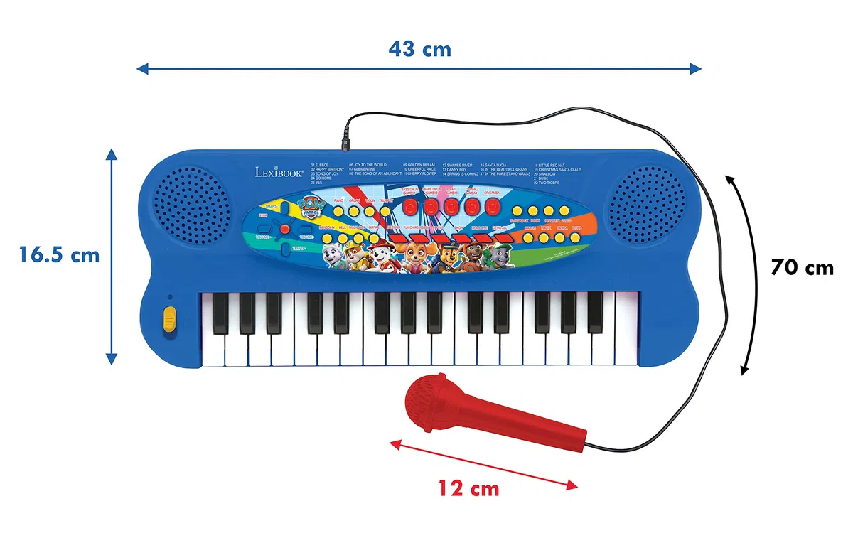 Lexibook, Paw Patrol, Elektronisches Keyboard mit Mikrofon, 32-Tasten-Klavier, Mikrofon zum Singen, 22 Demo-Songs, batteriebetrieben, blau/rot, K703PA
