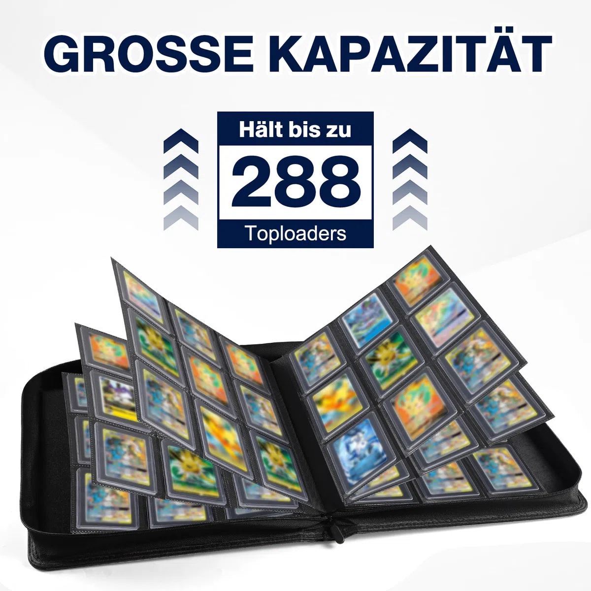 Toploader Sammelkarten Album für 288 Toploader, 108 Toploaders Inklusive, Premium-PU-Cover Kartenordner für 3" x 4" Rigid Toploader, Ringloses beidseitiges Toploader-Sammelalbum für TCG & Sportkarten