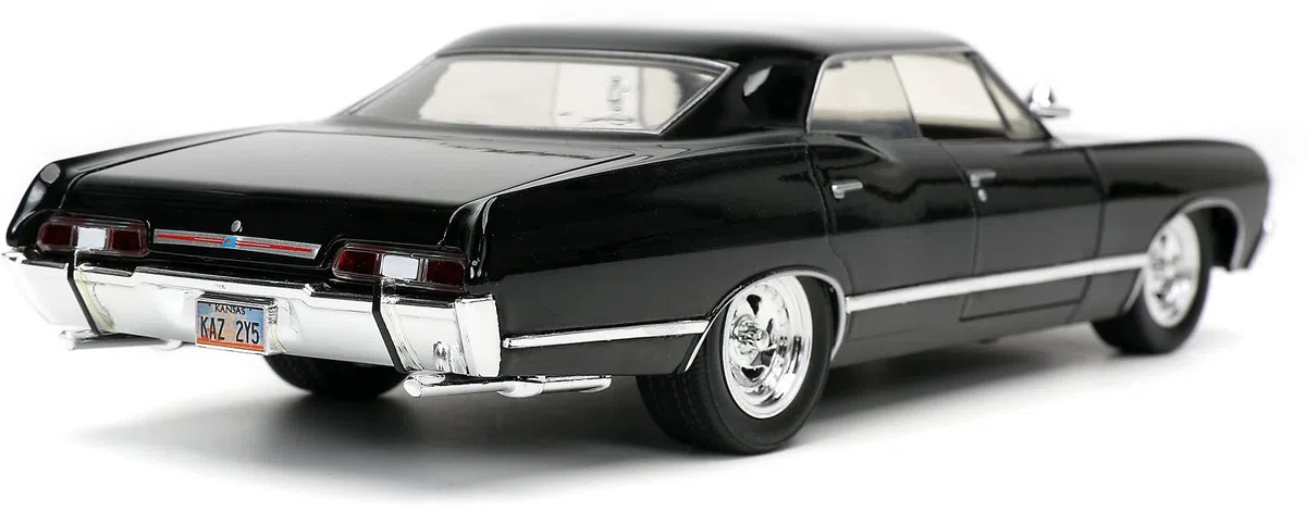 Jada Toys Supernatural Dean Winchester, 1967 Chevy Impala Sport Sedan, Modellauto, Türen + Kofferraum + Moterhaube zum Öffnen, Maßstab 1:24, schwarz