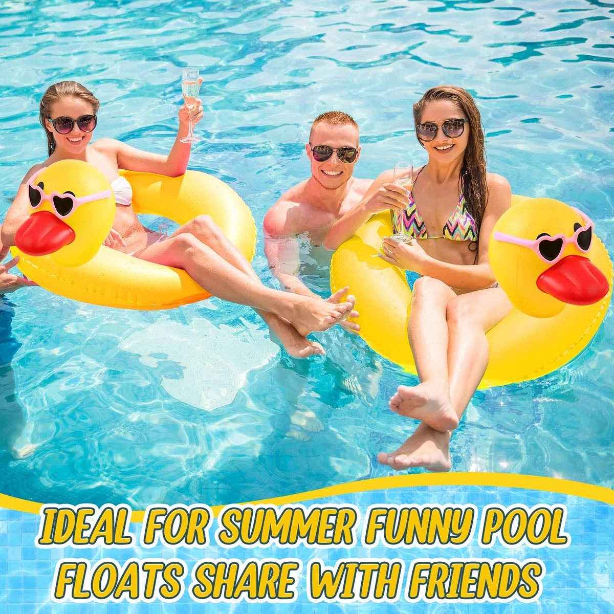 Hungdao 2 Stück lustige Enten-Schwimmer, groß, 100 cm, Gummienten, aufblasbarer Schlauch, Schwimmring, riesig, für Sommer, Strand, Schwimmbad, Karneval, Geburtstag, Party, Floaty Supplies Erwachsene