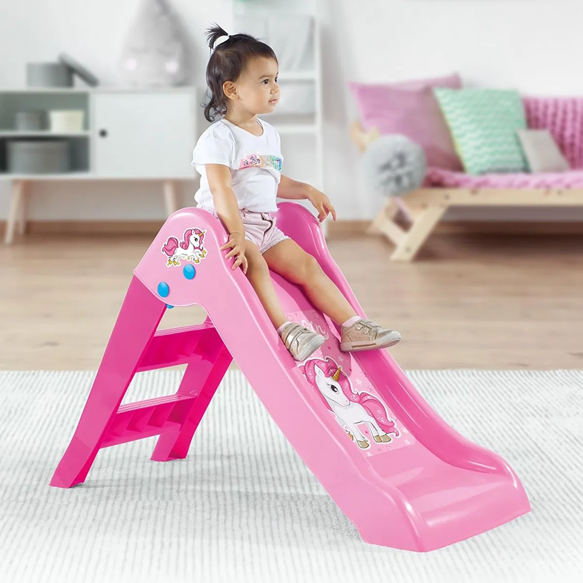 Dolu Mein erster Einhorn Garten Faltbare Rutsche, Einhorn Kinder Indoor Outdoor Garten Spielplatz, Geeignet für Kinder im Alter von 2 bis 6 Jahren - Maße H70 x L111 x B47cm - Pink