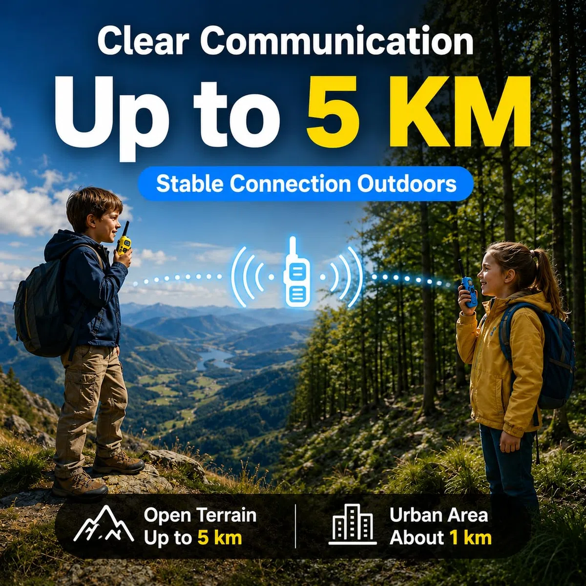 Walkie Talkie Aufladbar für Erwachsene Kinder Funkgeräte, DURLK 3er Set Walki Talki mit 16 Kanäle, bis zu 5 km Reichweite VOX Taschenlampe USB-C, Geschenke für Jungen Mädchen Draußen, Camping, Wandern