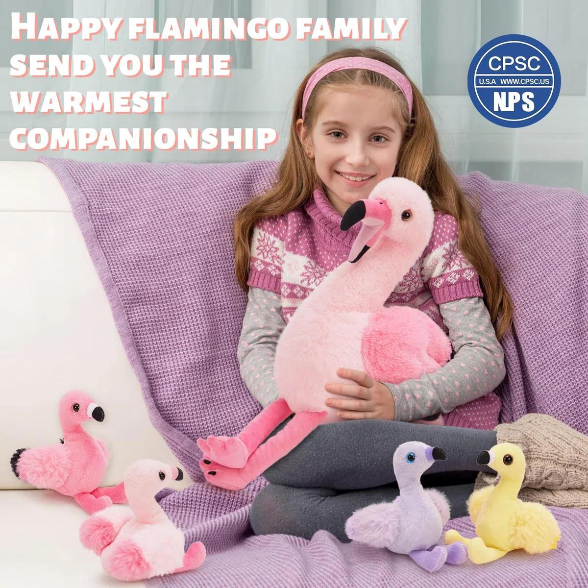 MorisMos 5 stücke Flamingo Kuscheltier XXL Set, 45cm hoch riesen Flamingo Kuscheltier mit Babys im Bauch, weich Plüschtier Stofftier Geburtstag Geschenk für Kinder Baby
