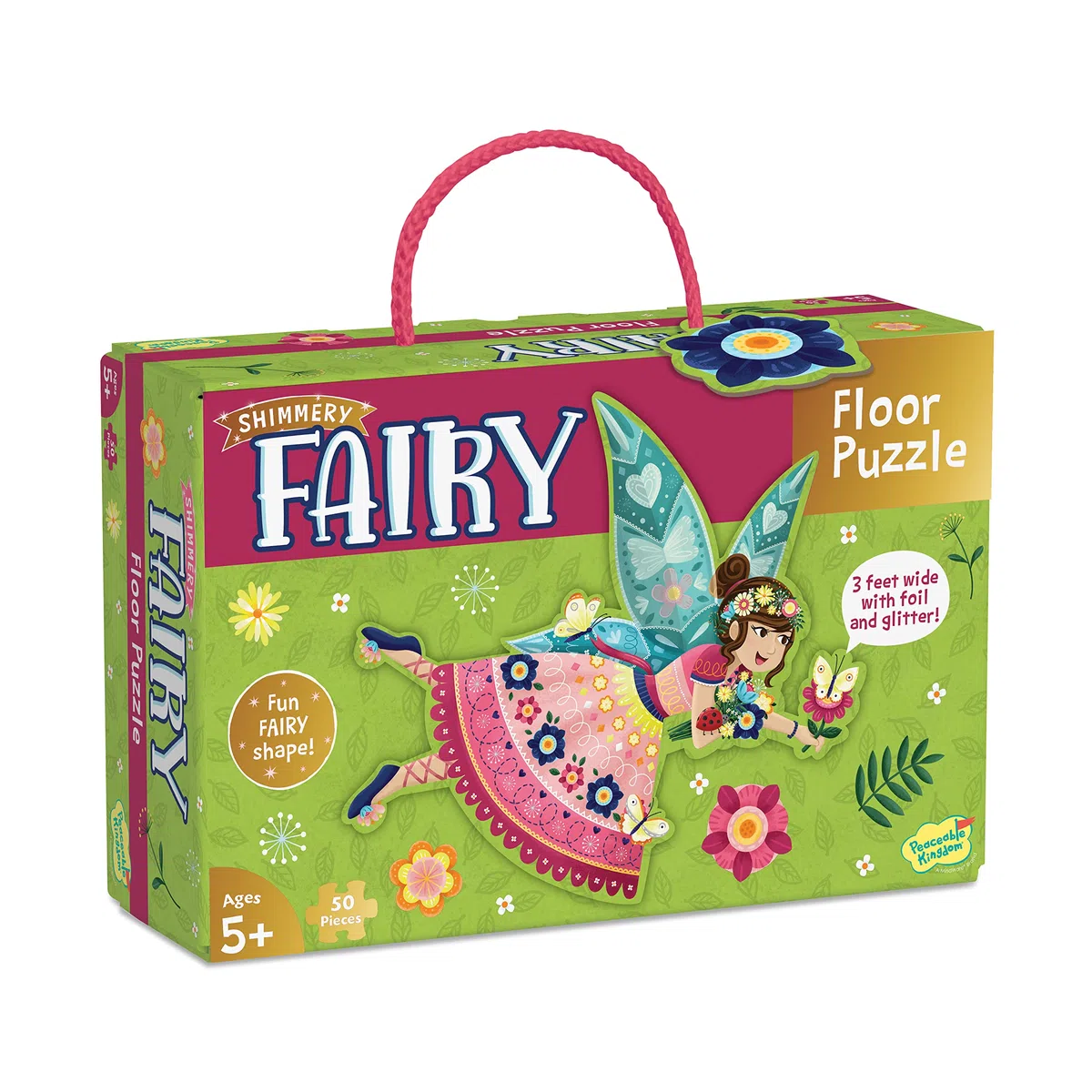 Peaceable Kingdom Shimmer & Glitter Fairy Floor Puzzle – 50-teiliges riesiges Bodenpuzzle für Kinder ab 5 Jahren – lustige Puzzleteile – ideal für Klassenzimmer