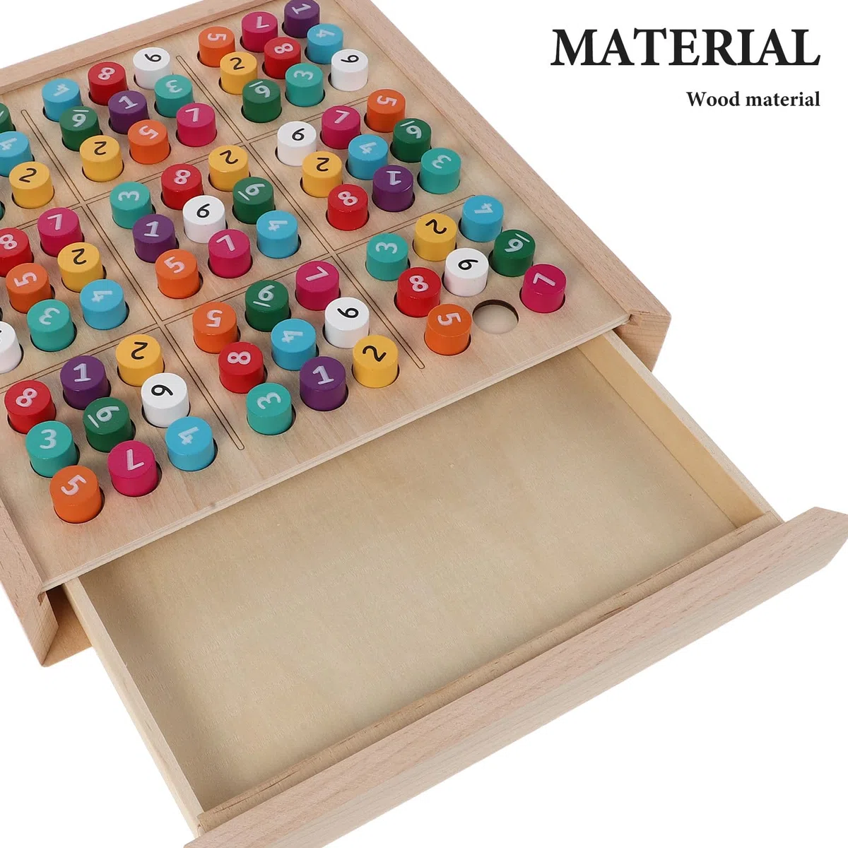 BESPORTBLE 1 Set farbiges Sudoku-Brett aus Holz – Sudoku-Spiel aus Holz zur Förderung der Gehirnentwicklung mit Schublade und 81 Zahlen – Denkspiel für den Schreibtisch, ideal zum Lernen