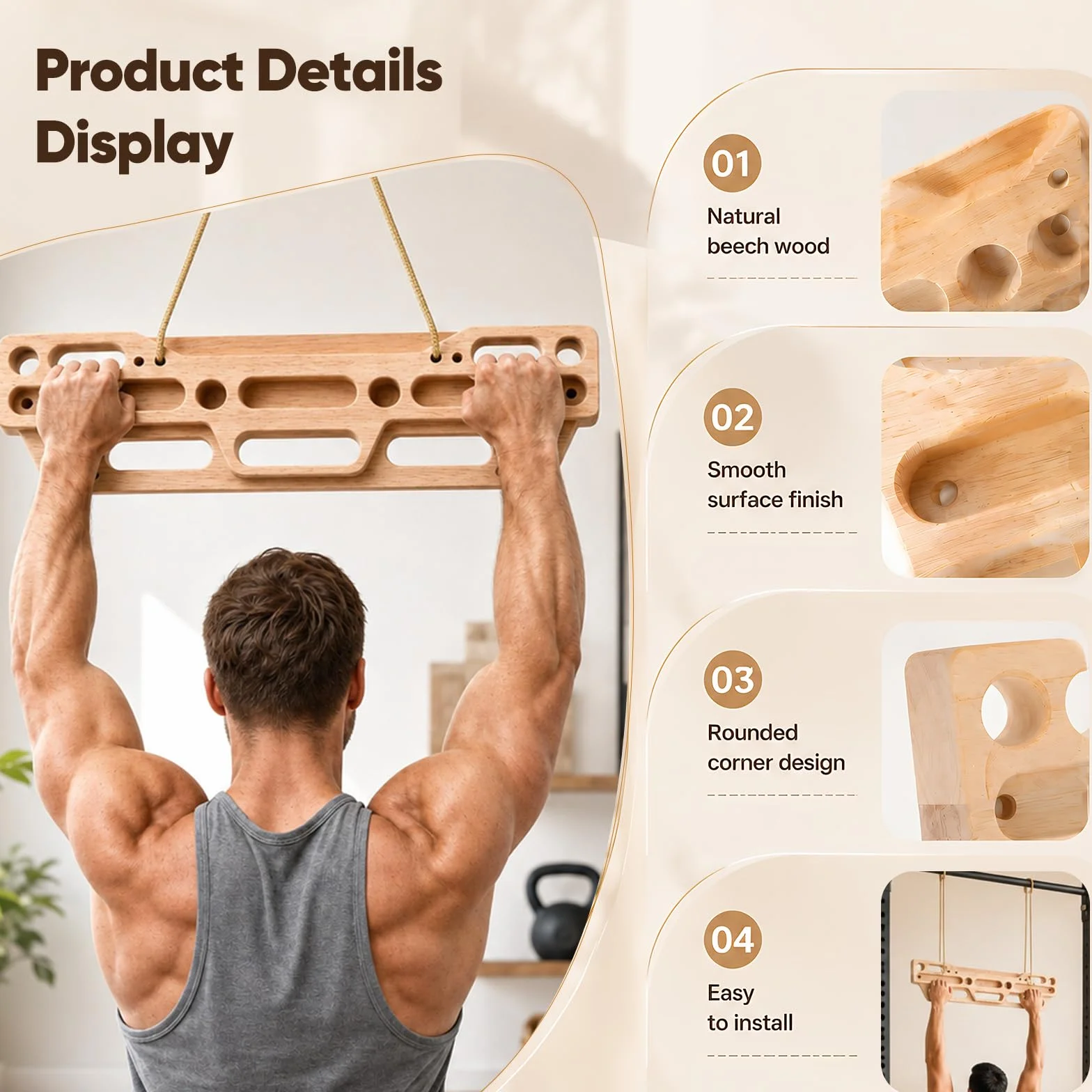 Hangboard Türrahmen,Kletterbrett aus Holz mit Schrauben,Fingerboard Klettern und Bouldern,inklusive Klettergriffe,Fingertraining & Trainingsgerät für Anfänger und Fortgeschrittene